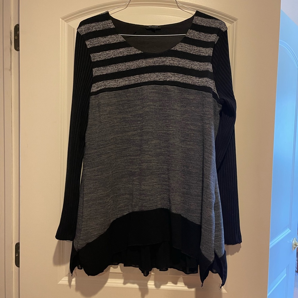 Black and grey Panitti top with pleated bottom